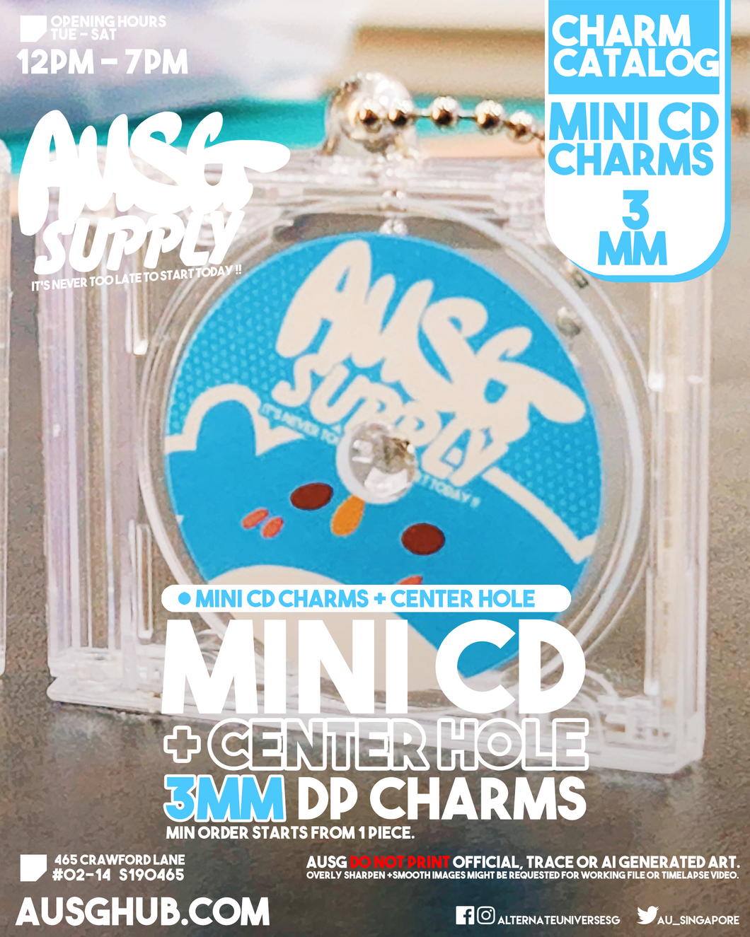 Mini CD Digital Print (DP) Charms - (CENTER HOLE / Clear Acrylic)